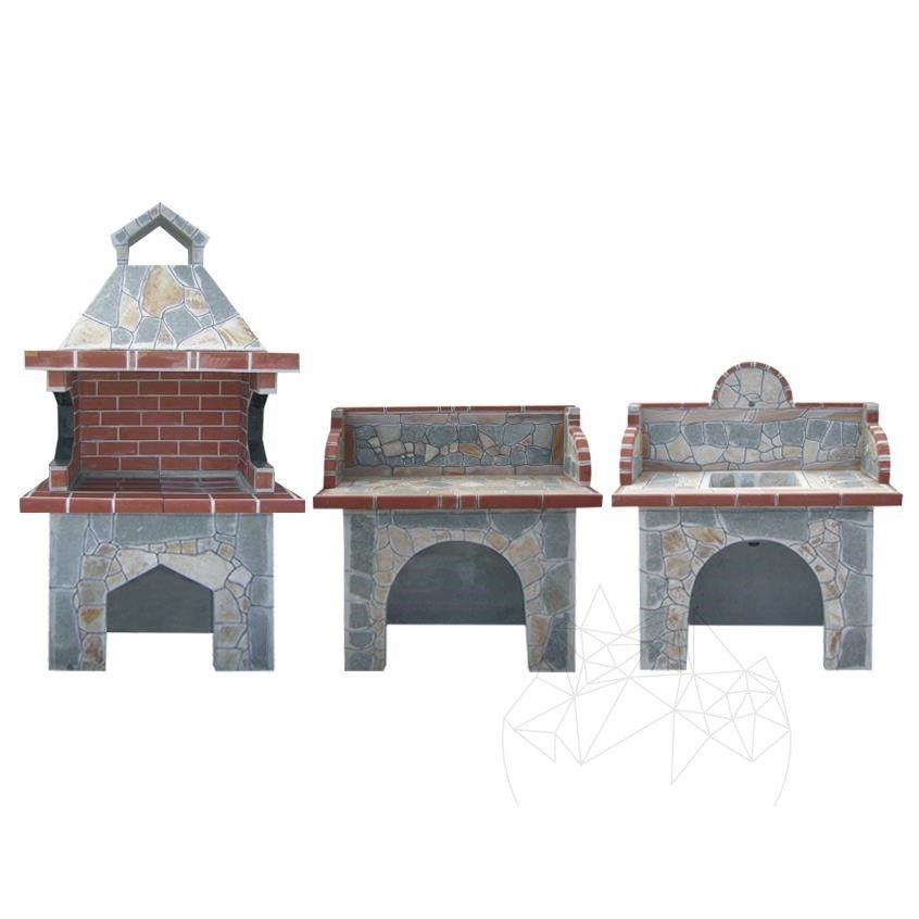 Ansamblu Gratar Gradina Family Set – Placat cu piatra poligonala