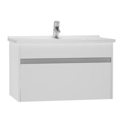 Set mobilier Vitra S50+ dulap baza cu 1 sertar alb lucios sifon si lavoar 80cm