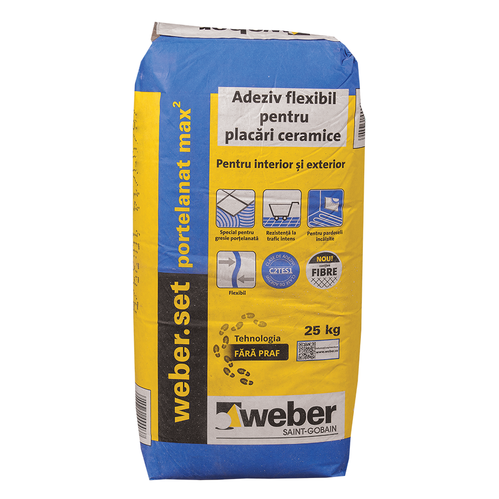 Adeziv flexibil Weber Portelanat set Max2, pentru placi ceramice, 25 kg