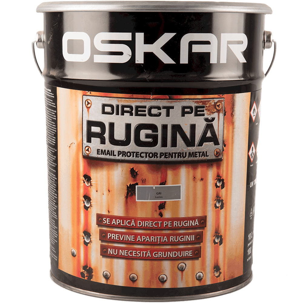 Vopsea Oskar Direct pe rugina, gri lucios, interior/exterior, 10 l