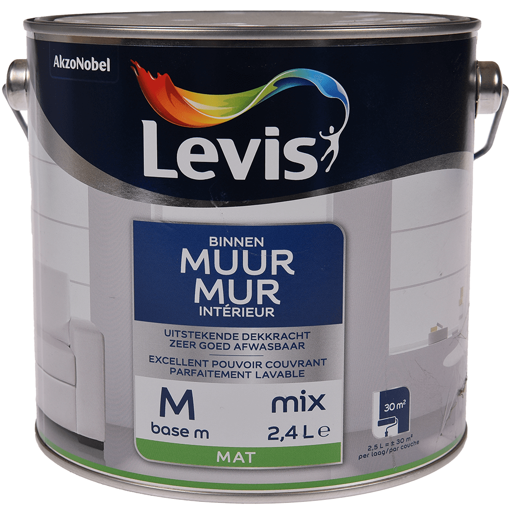 Vopsea lavabila Levis Muur Latex Mix Base M, alb mat, 2,4 l