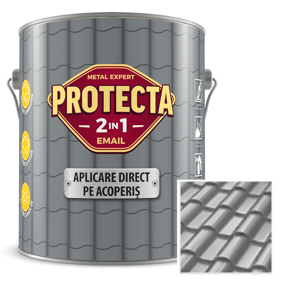 Vopsele speciale Email pentru acoperis Protecta 2 in 1, gri, 4 l