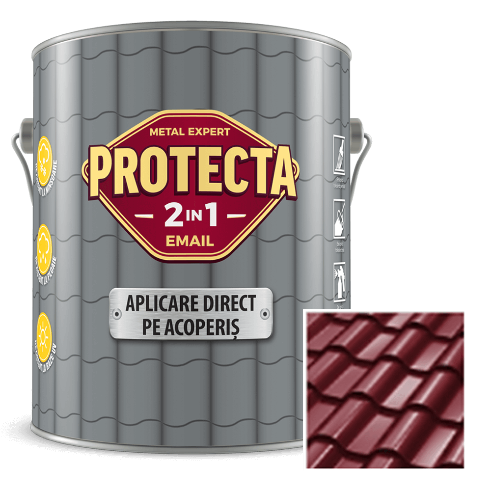 Vopsele speciale Email pentru acoperis Protecta 2 in 1, maro roscat, 4 l