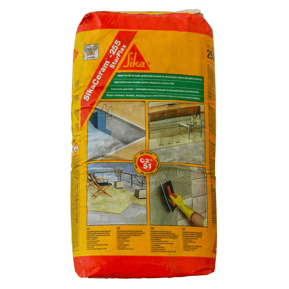 Adeziv flexibil pentru piatra naturala si placari ceramice Sika Ceram-255 StarFlex, gri, 25 kg