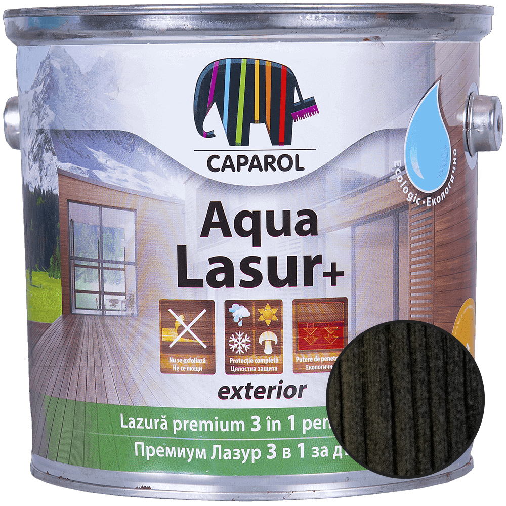 Baituri si lazuri Lazura pentru lemn de exterior Caparol Aqua Lasur +, abanos, 2,5 l