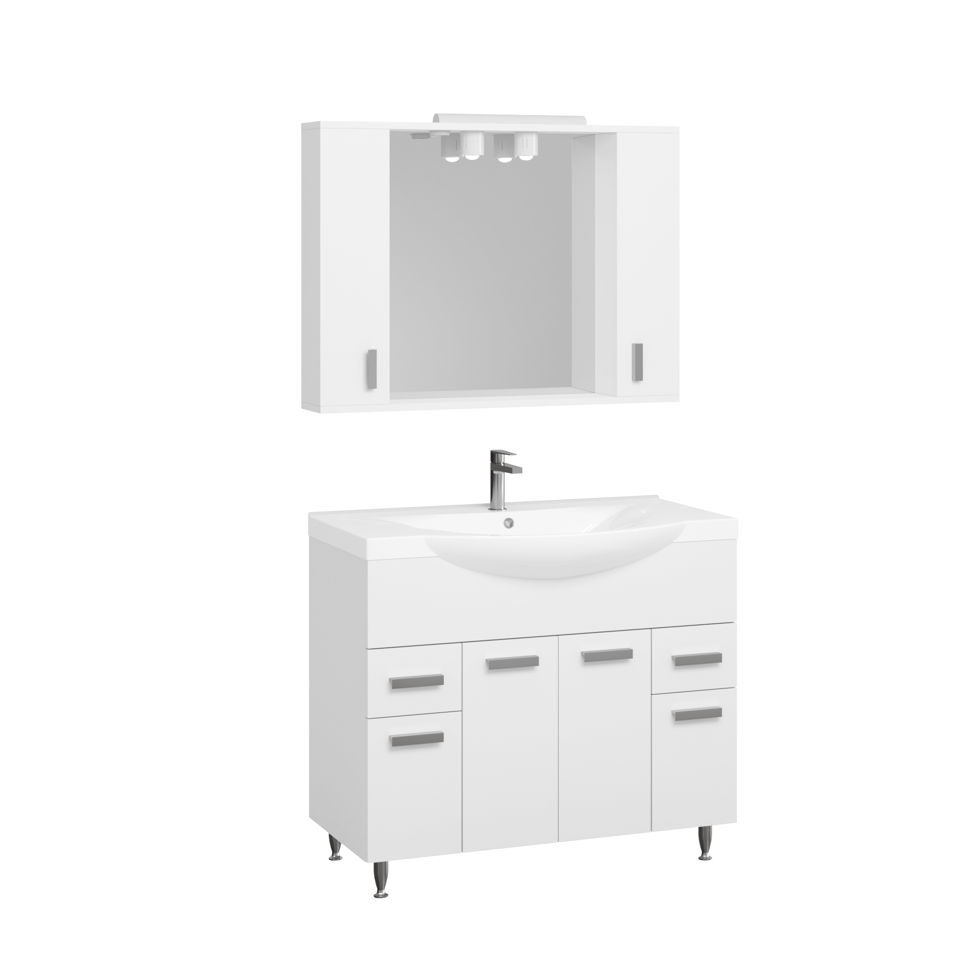 Seturi mobilier baie Set Mobila baie Badenmob Seria 169, PAL + MDF, baza, lavoar, oglinda, alb,  100 cm