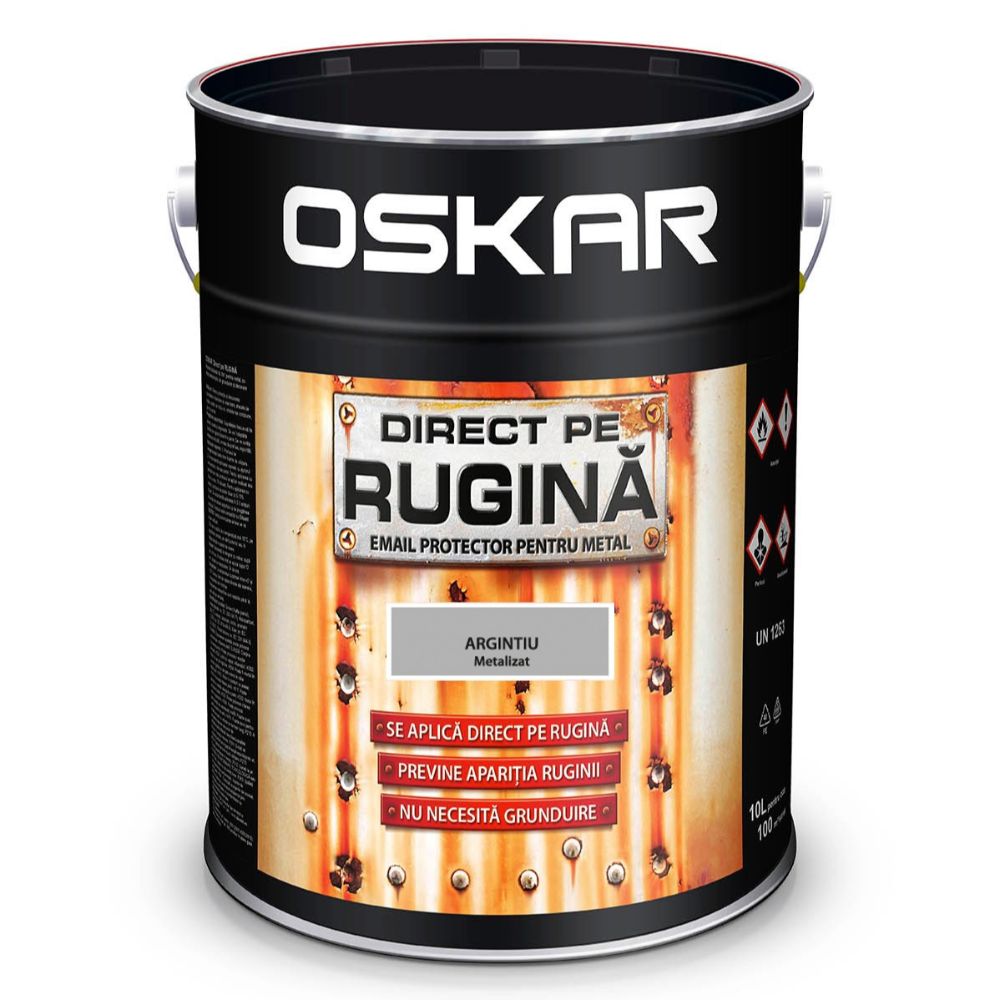 Vopsea Oskar Direct pe rugina, argintiu metalizat, interior/exterior, 10 l