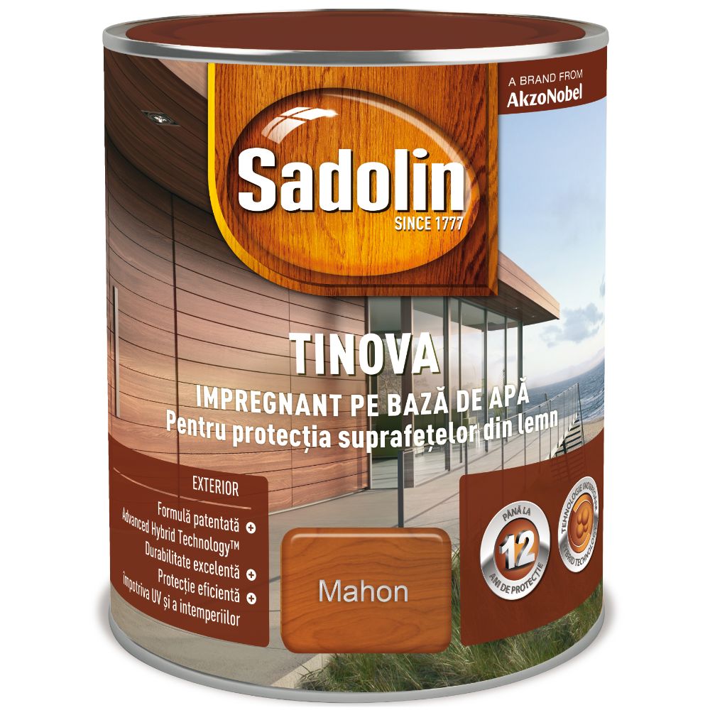 Baituri si lazuri Impregnant pe baza de apa, Sadolin Tinova, pentru lemn, mahon, 5 l