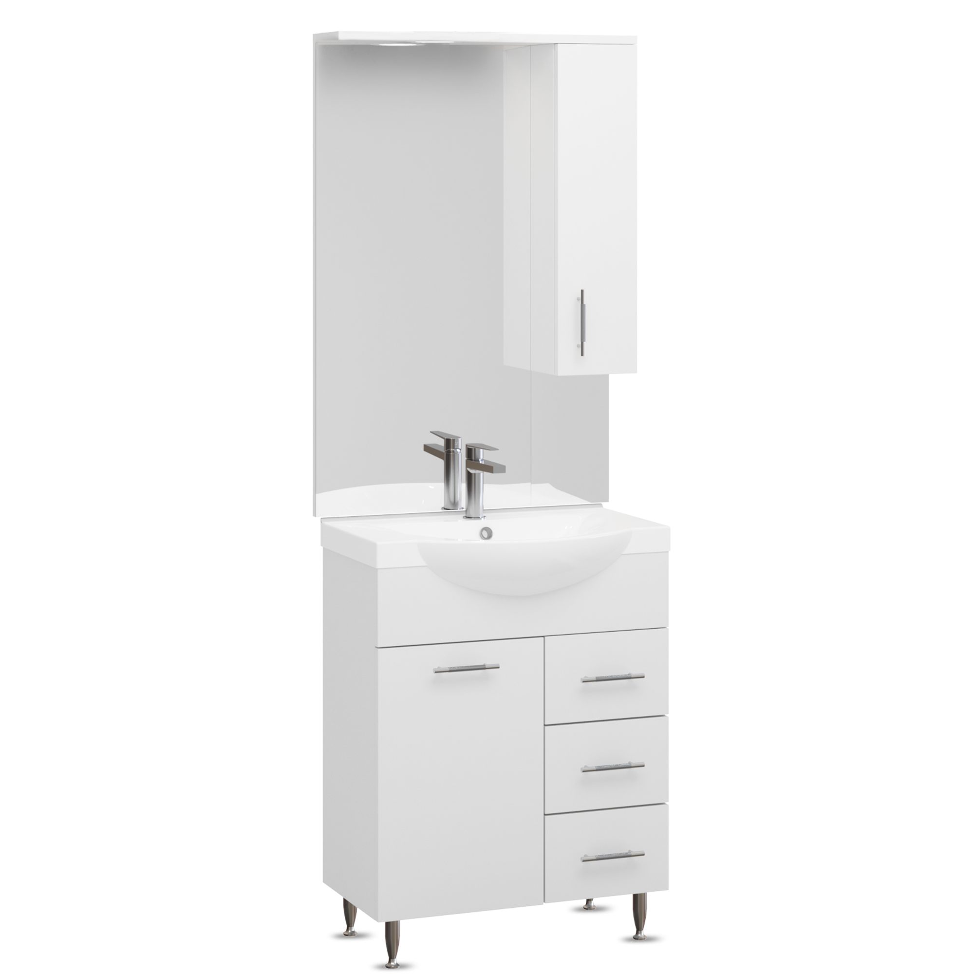 Seturi mobilier baie Set mobilier baie Badenmob Seria 153-65, masca cu sertare + lavoar + oglinda, alb