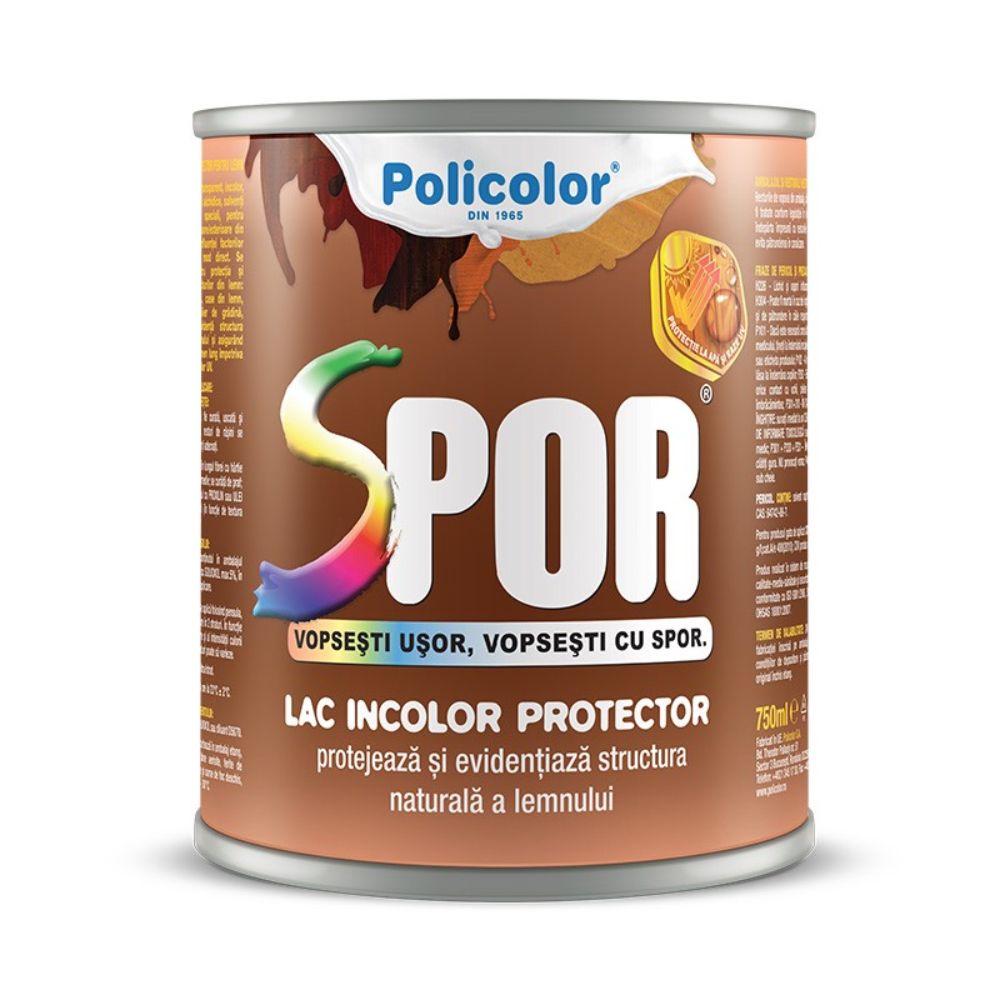 Lacuri pentru lemn Lac pentru lemn Spor, incolor mat, pe baza de rasina alchidica, interior / exterior, 2,5 L