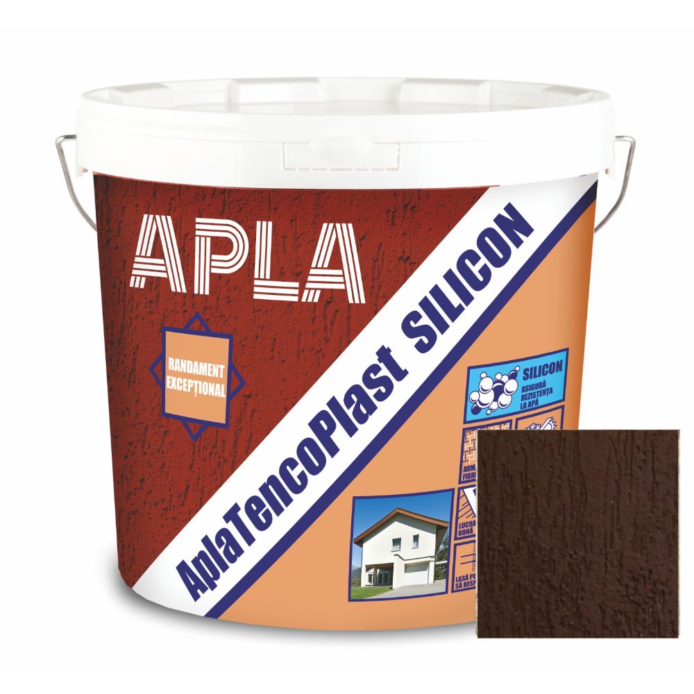 Tencuiala decorativa siliconica Apla TencoPlast, dark chocolate, granulatie 1,5 mm, exterior, 24 kg