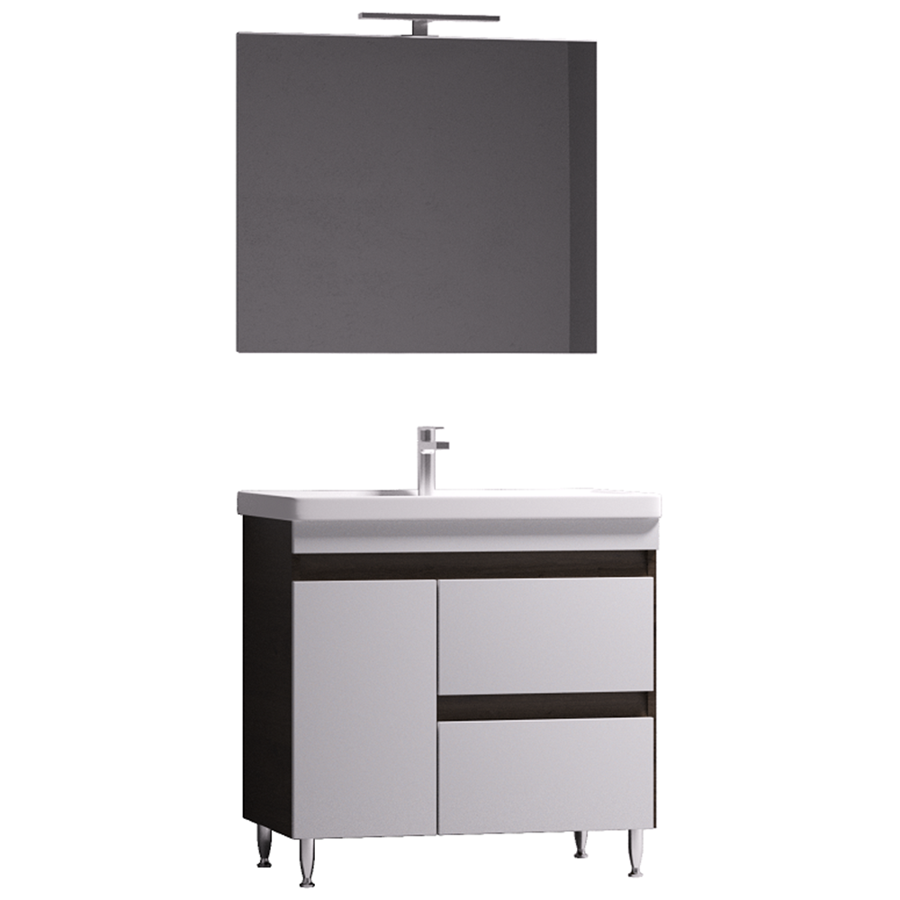 Seturi mobilier baie Set Mobila baie Badenmob Seria 288, PAL + MDF, baza, lavoar, oglinda, negru, 80 cm