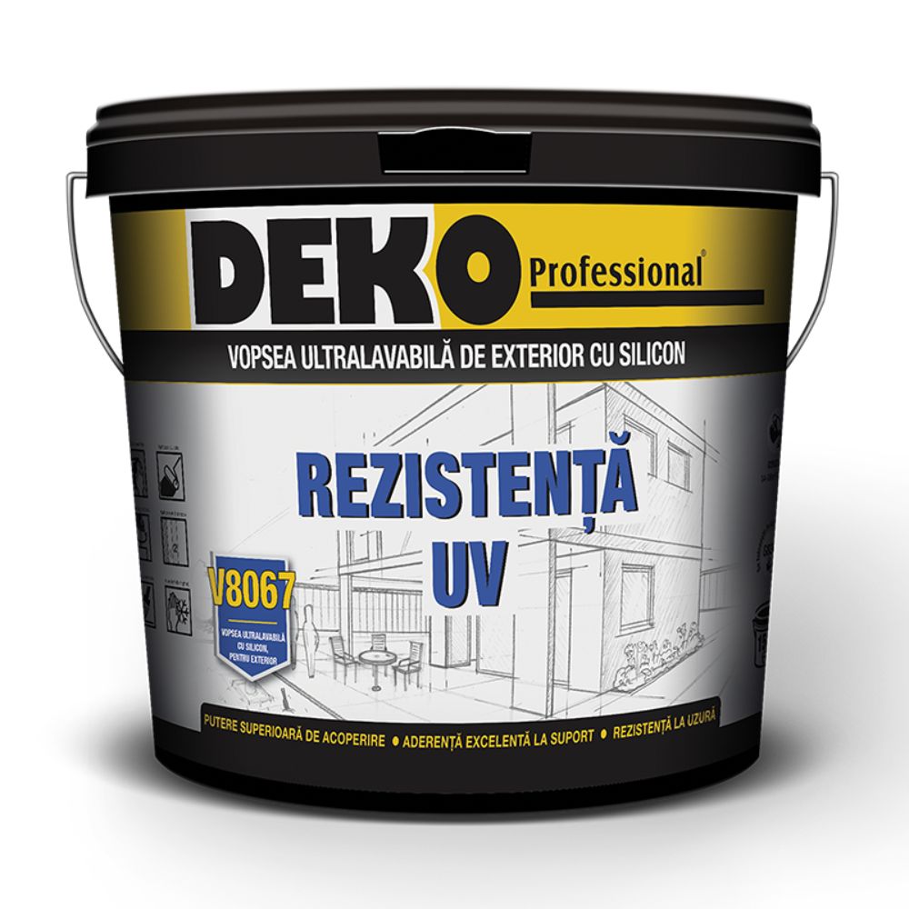 Vopsea lavabila exterior cu silicon, Deko V8067, alba