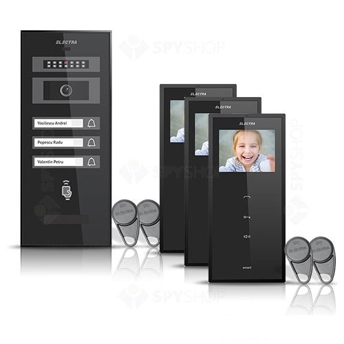 Set videointerfon Electra Smart VID-ELEC-21, 3 familii, aparent, 3.5 inch