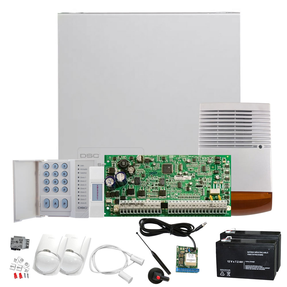 Sistem alarma antiefractie de exterior DSC KIT 1832-EXT+SEKA SMS, 4 partitii, 8-32 zone, 72 utilizatori
