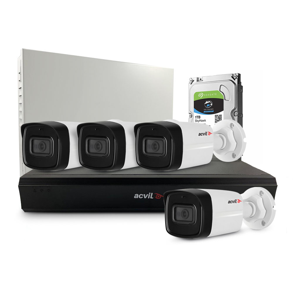 Sistem supraveghere exterior middle Acvil Pro ACV-M4EXT40-5M-V2, 4 camere, 5 MP, IR 40 m, 2.8 mm, audio prin coaxial, PoS