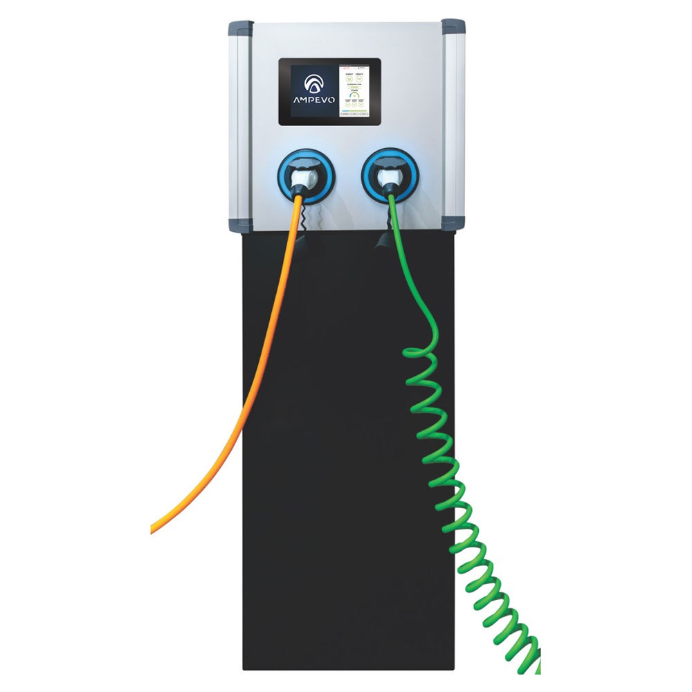 Statie incarcare masini electrice EV-MAG AMPEVO GS344T2OO – IK10, RFID, ecran tactil 10 inch, 2×22 kW, Type 2, trifazat