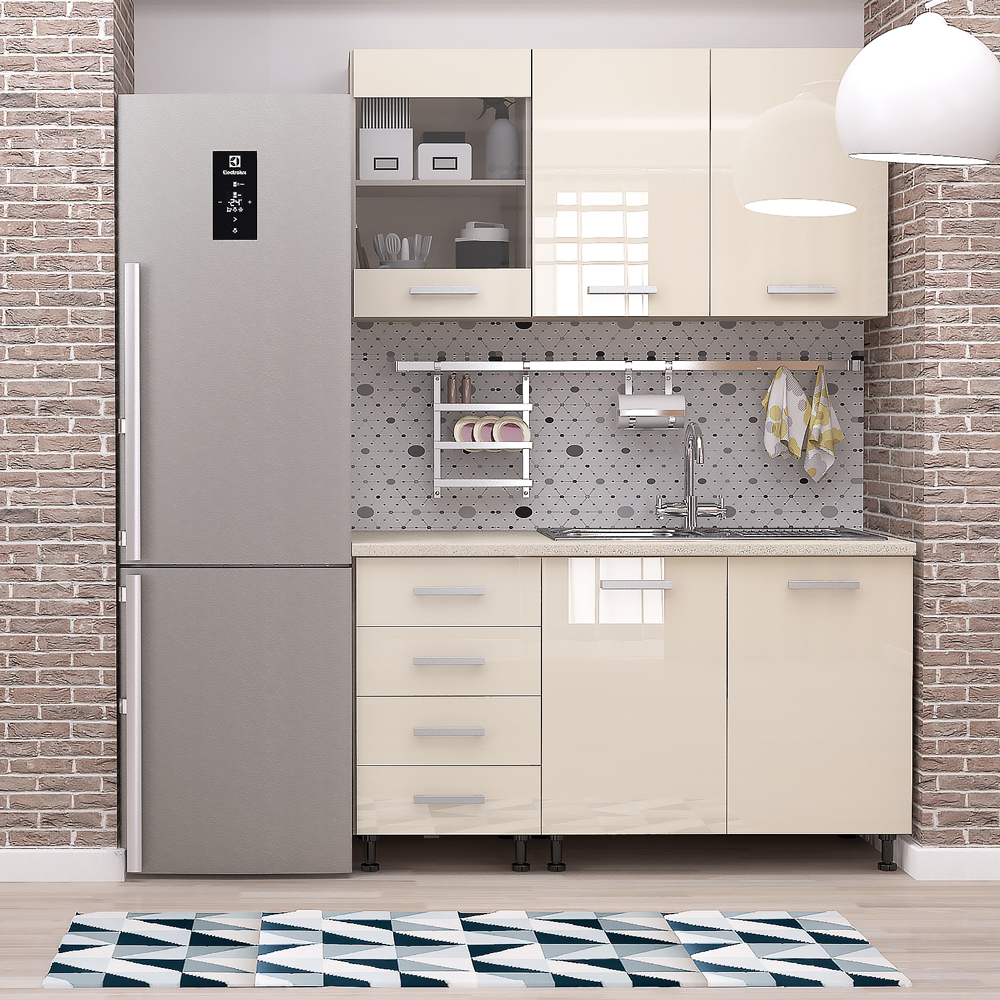 Set mobilier bucatarie Mobila bucatarie STYLE 135, Vizon, MDF Crem Gloss