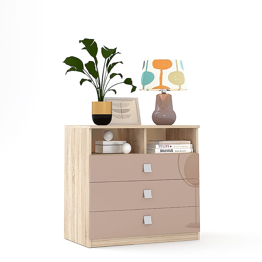 Comoda LINEA 3 sertare, Sonoma, Cappuccino Gloss