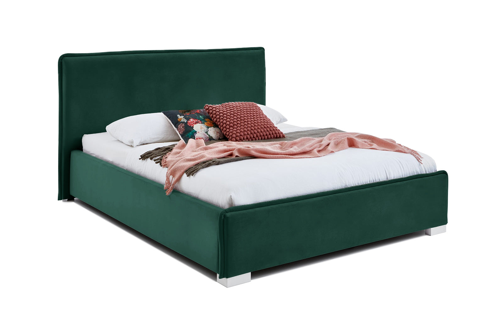 Paturi tapitate Pat Tapițat Nice, cu somieră rabatabilă și ladă de depozitare – Swing-Verde, 160×200